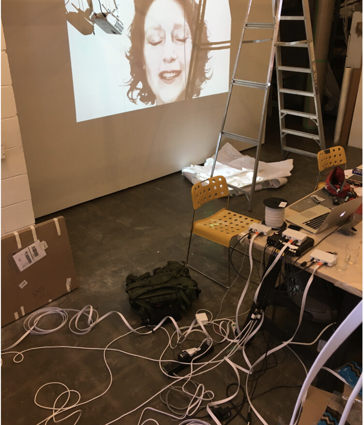 Photo of Soul Junk projection in Michelle Jaffé's studio