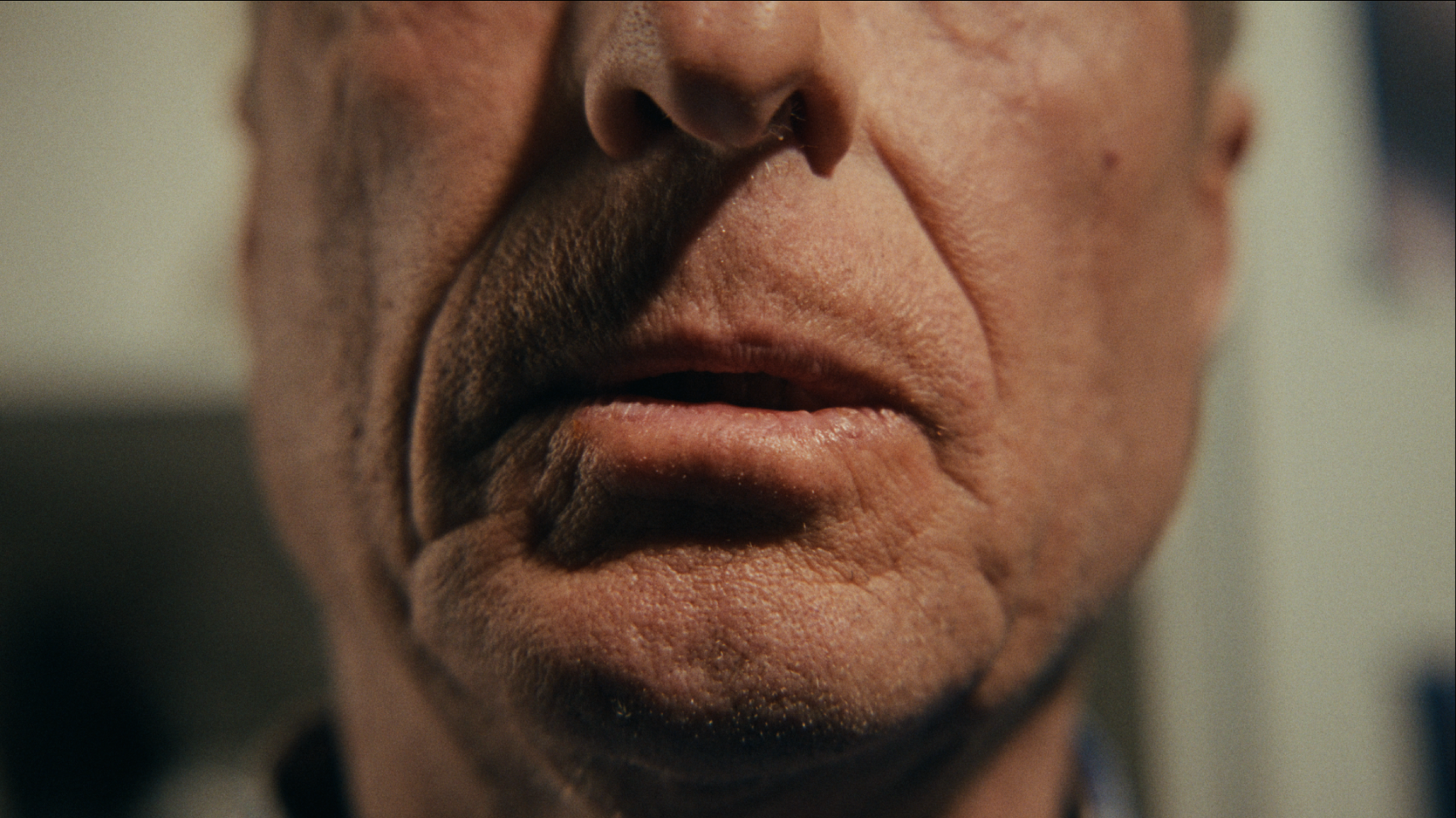 Close-up of a person's lips and lower face showing detailed skin texture.
