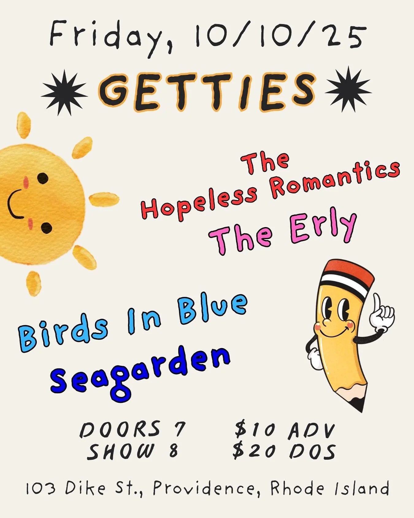 Come join us on 10/10 to see @birds.in.blue @officialhopelessromantics @theerlyband @seagarden.band 🎫Ticket link in bio.