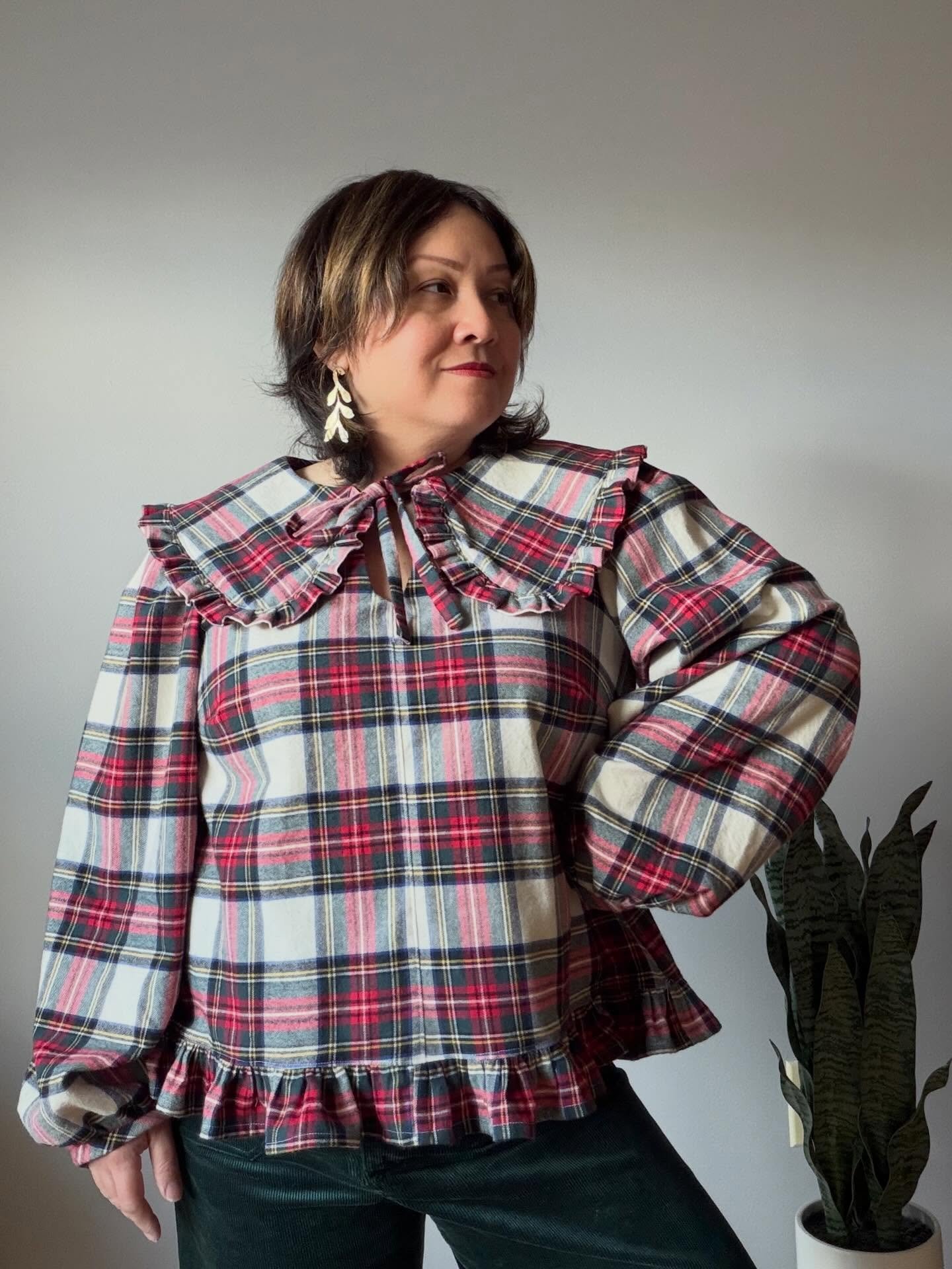 Just getting around to posting this super festive and so cozy blouse for my holiday celebration. I used the #augustdress pattern and originally wanted to make a dress&hellip;. but a rookie mistake got me. I forgot when I was cutting the plaid that I 