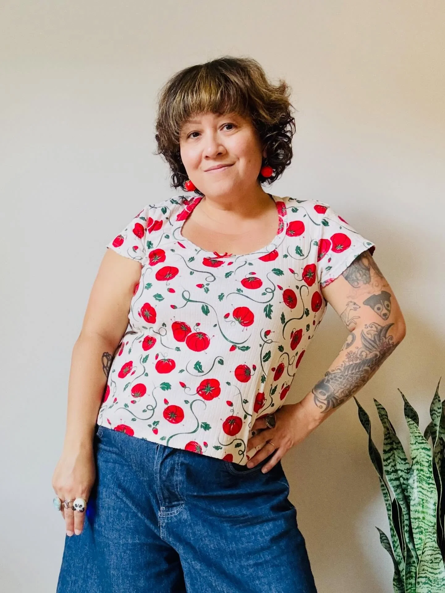 I  made this girlie tomato pincushion tee a few months ago and it has been on repeat. The print is &ldquo;sew cute&rdquo; and available in so many different fabrics that I had a hard time figuring out what to make so I could get the best use out of i