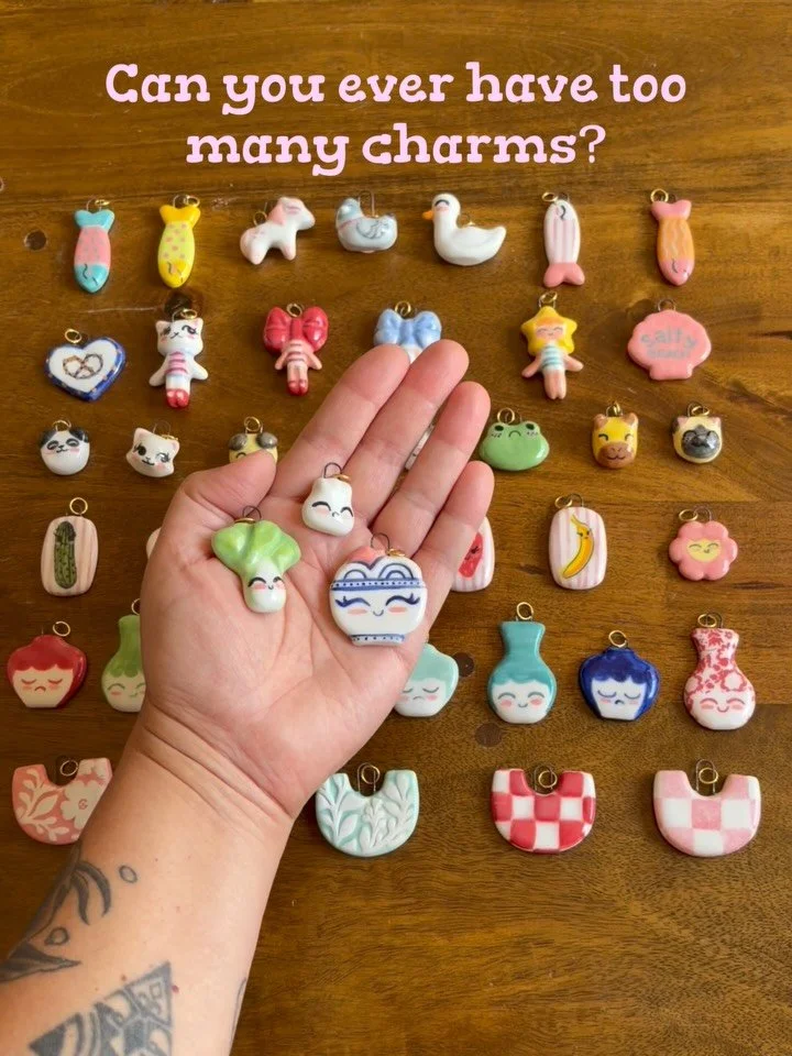 Calling out to fellow charm obsessed people. Which one is your fave? Mine fave is the 🥬! Porcelain charms coming soon.