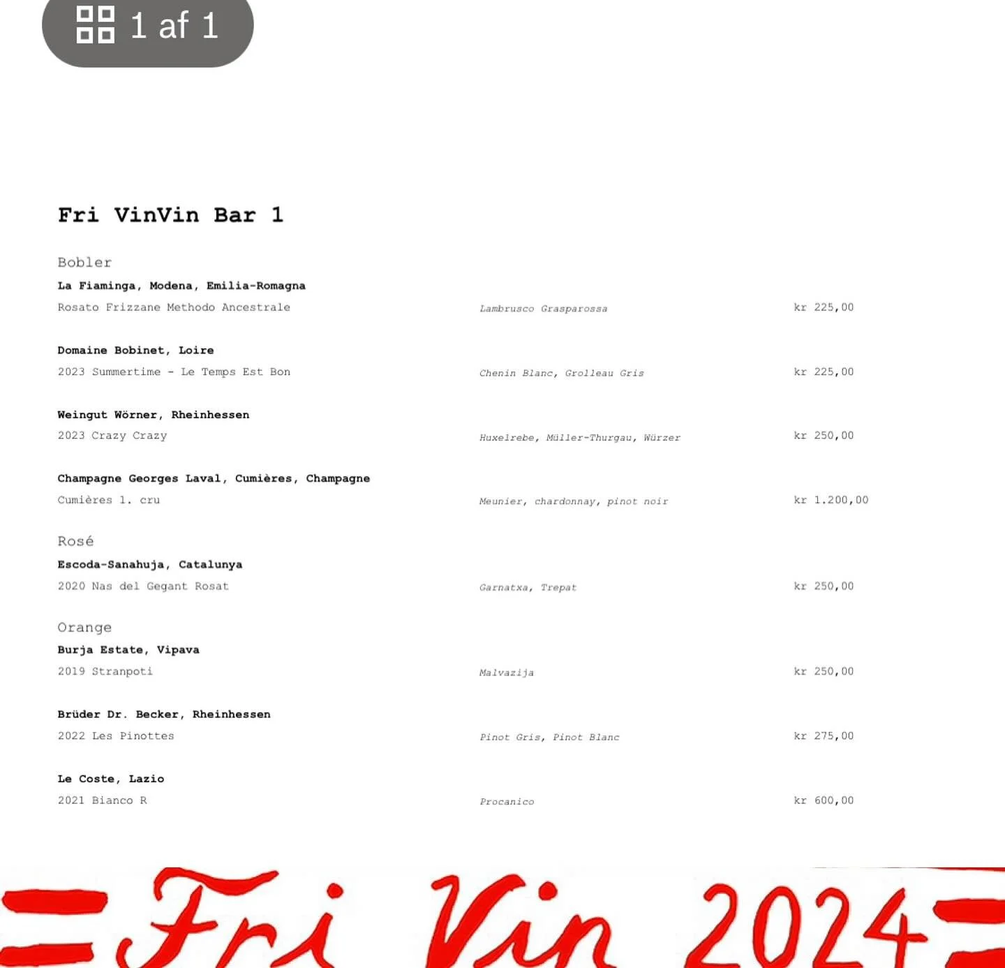 N&aring;r man er blevet tr&aelig;t og t&oslash;rstig efter al den smagning til #frivin2024, kan man vederkv&aelig;ge sig med en flaske fra en Fri Vin-Vin Bar. Der ef faktisk hele tre af dem. Vinbarer alts&aring;. Og sikke vinkort de har.