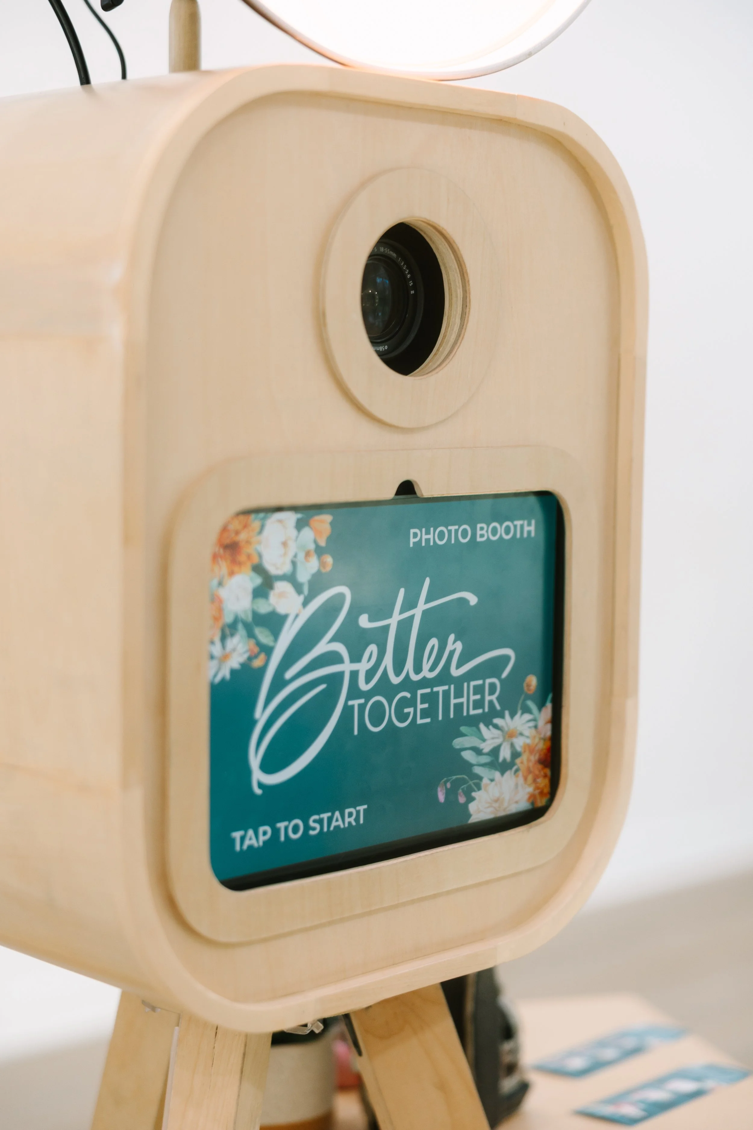 Custom Photo booth interactive screens welcome guests to the photo booth, add an extra layer personalized branding to make your event memorable from start to finish.