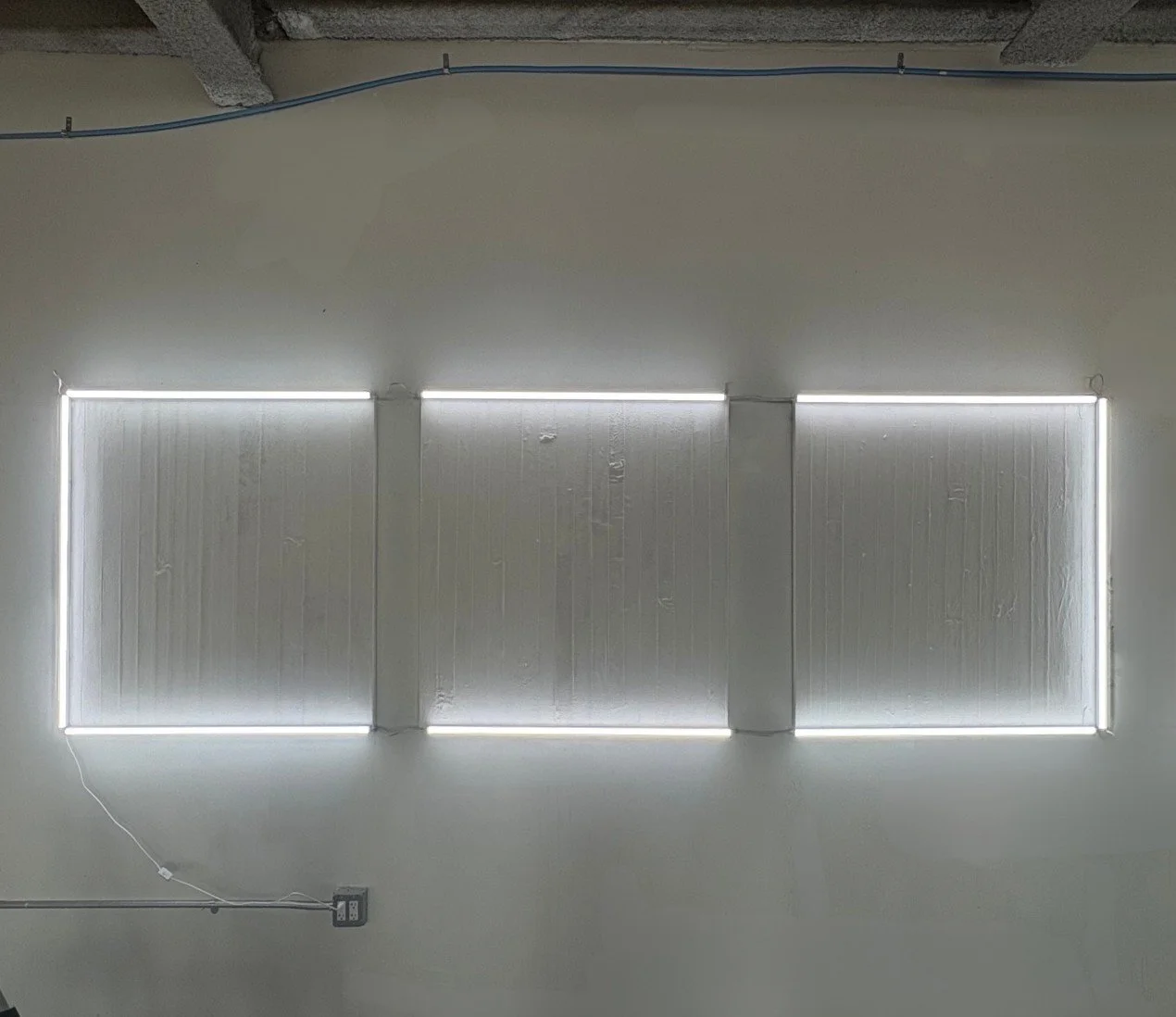 Marcus Manganni Untitled Triptych 2026 surgical gauze fluorescent light Trotter&Sholer NADA New York