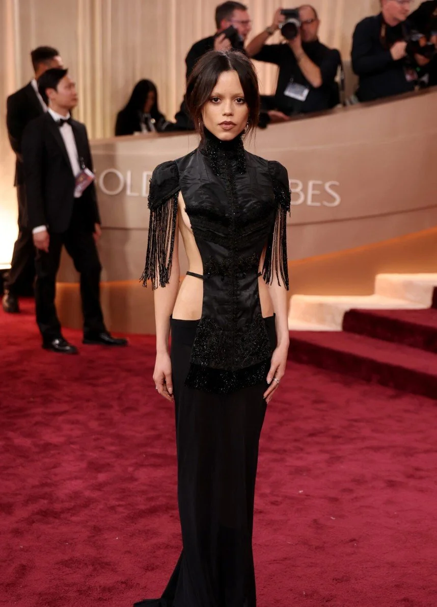 Jenna Ortega wearing Dilara Findikoglu at the Golden Globes