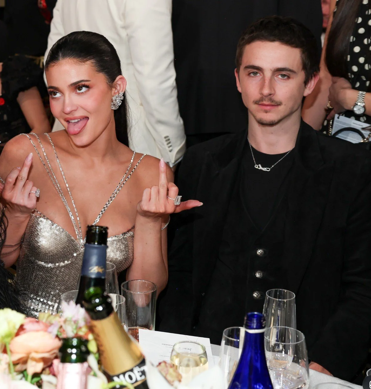 Timothée Chalamet and Kyle Jenner candid moment at the award ceremony