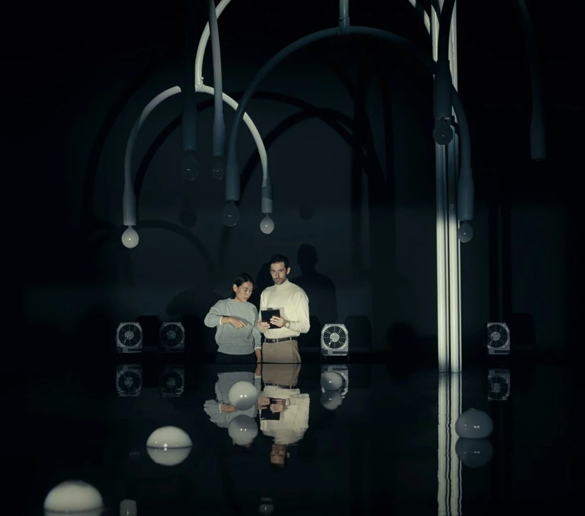 Immersive multi-sensory installation by A.A. Murakami created with Claude AI using fog, bubbles, and plasma