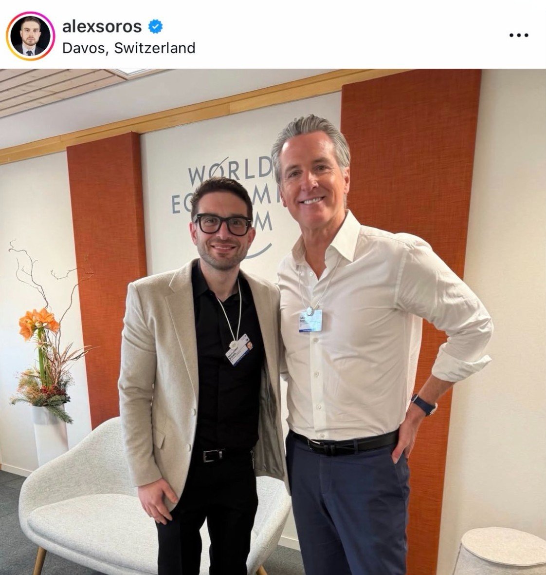 Gavin Newsom and Alex Soros at davos 2026