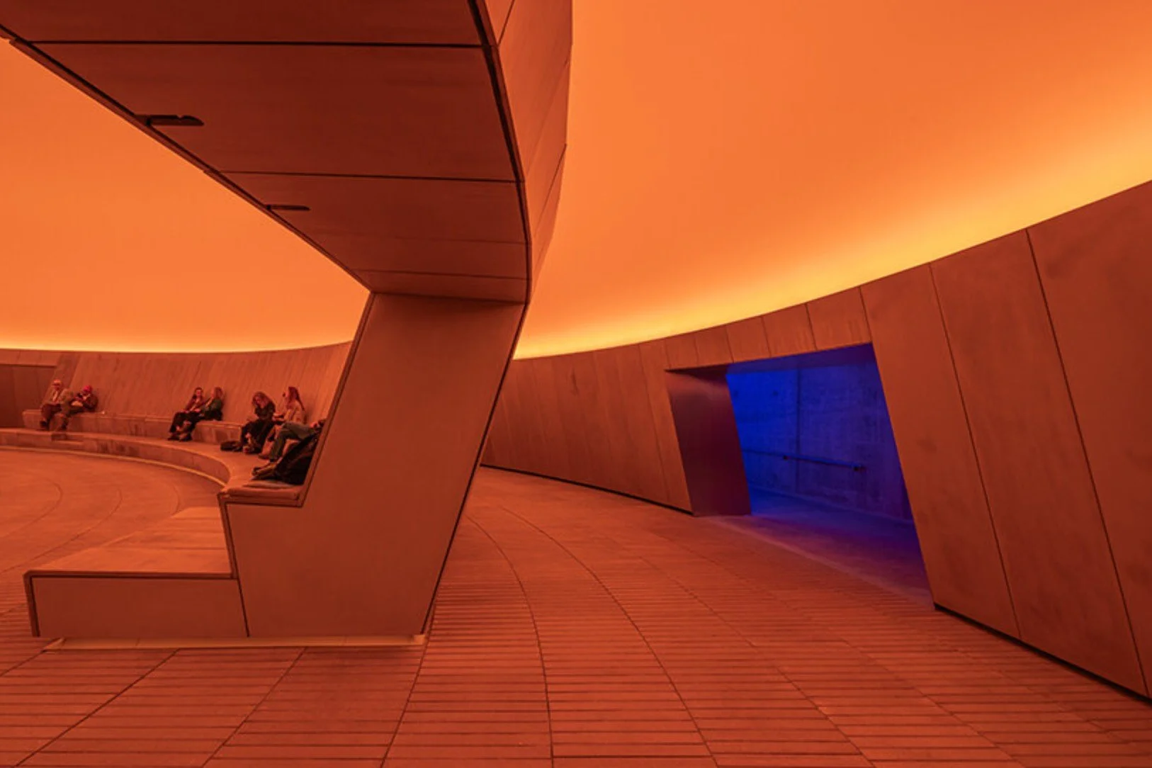 James Turrell, As Seen Below The Dome, orange light, entrance corridor, ARoS Aarhus Art Museum, Denmark 2026
