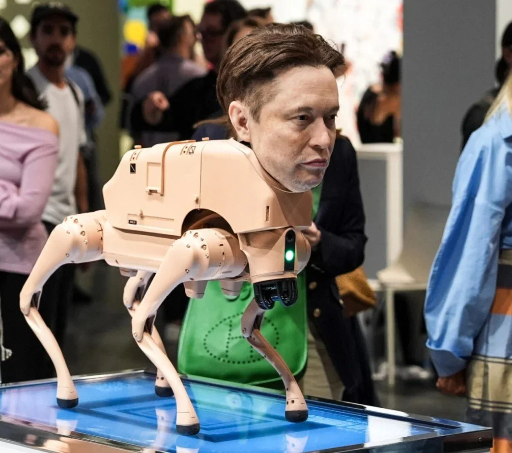 Elon musk as robot dog by Beeple representing intersection of art and tech