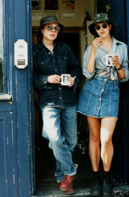 Tracey Emin and Sarah Lucas outside The Shop, early 1990s