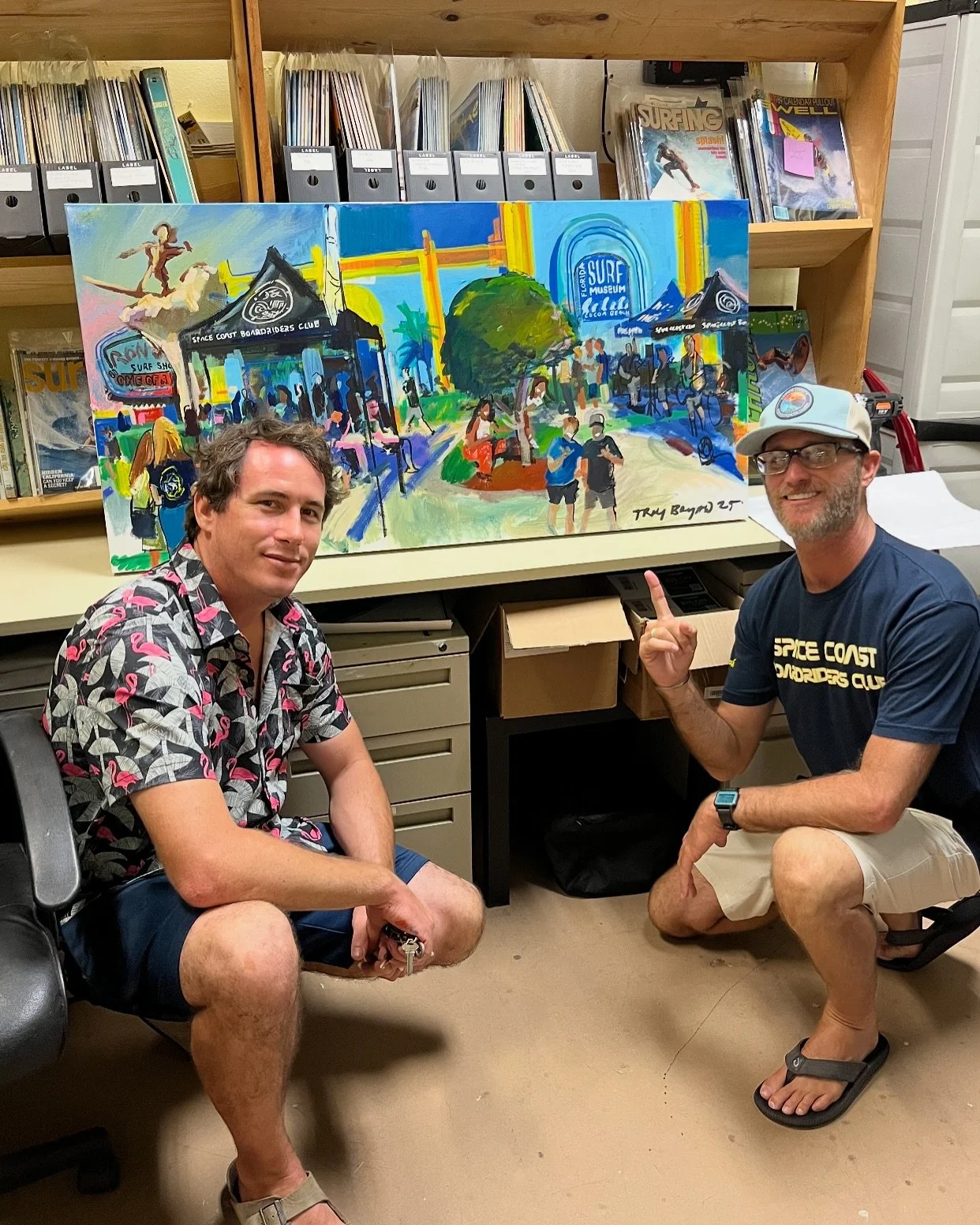 It&rsquo;s a pleasure to give back to the community. Thanks @spacecoastboardridersclub for having me live paint at your fundraiser at @flsurfmuseum @ronjonofficial - looking forward to the next one! Good luck to all the shredders out there competing!
