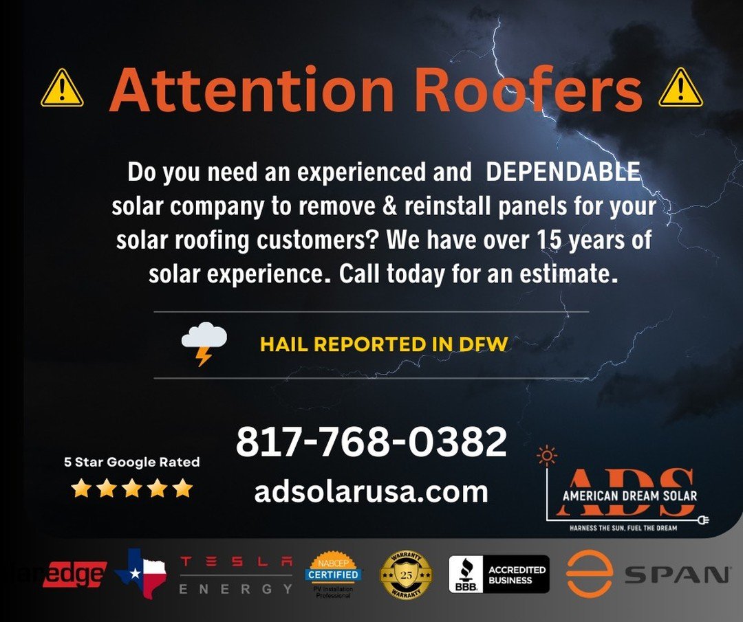 American Dream Solar is THE BEST in the business! Reach out for questions or to get an estimate today! 

📞 817-768-0382
🌐 https://adsolarusa.com/

#solarpowered #energysavings #americandreamsolar #solarinstaller #renewableenergy #dfwroofing #teslas