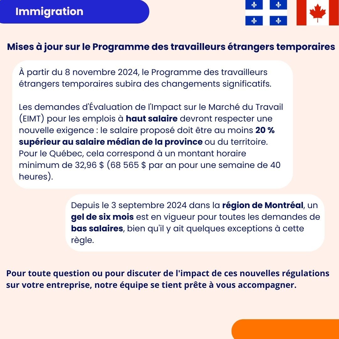 🌟 Mises &agrave; jour importantes sur l'immigration au Qu&eacute;bec ! 🌟

&Agrave; partir du 8 novembre 2024, des changements significatifs seront mis en place pour le Programme des travailleurs &eacute;trangers temporaires. 🚨 Bien que ces nouvell