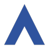 Blue stylized letter A on a black background.