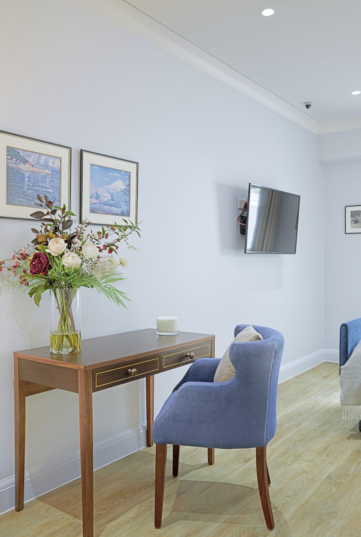 Bright care home reception and lounge area designed by StyleSmith Interiors, specialising in care home interior design across Yorkshire