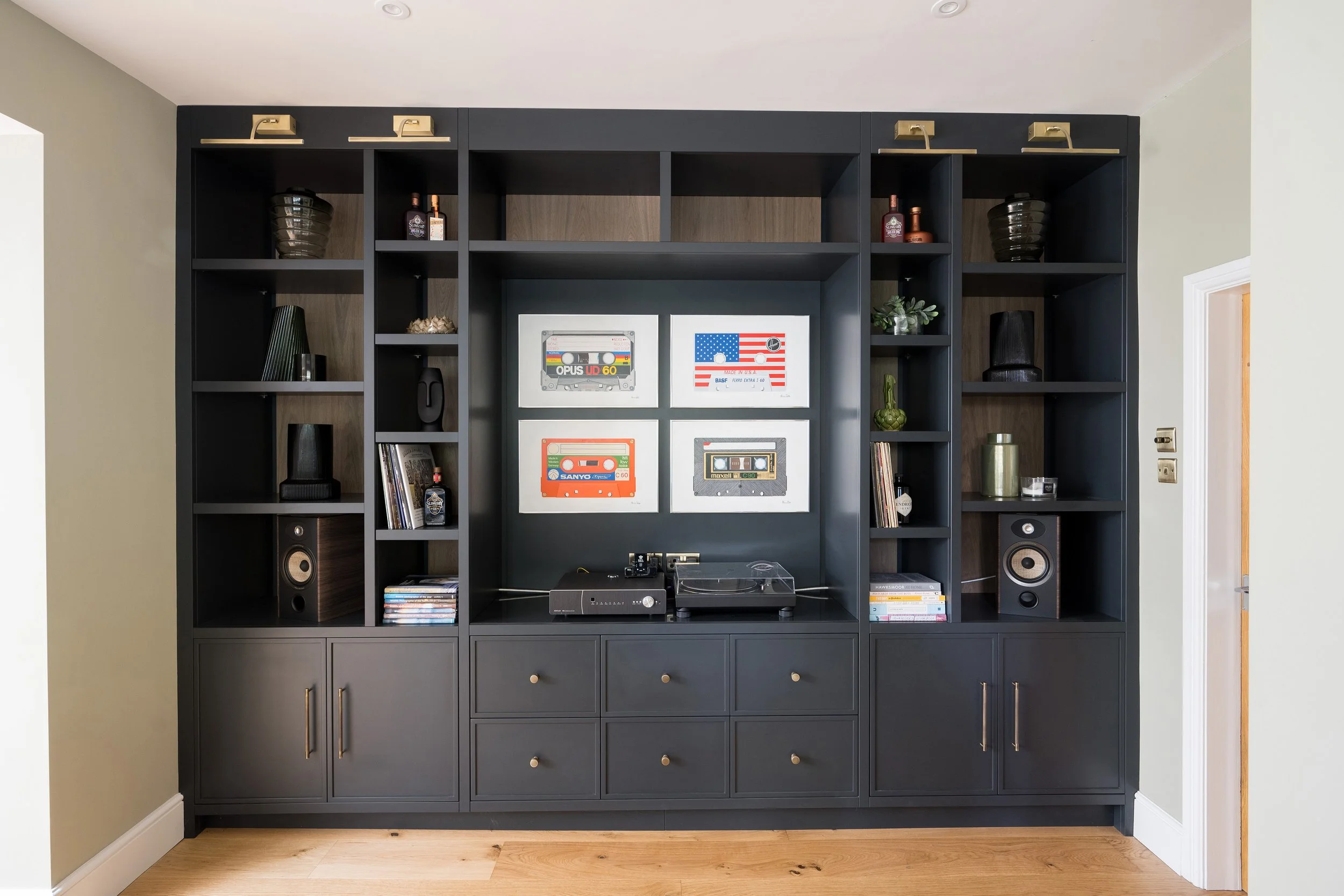 Bespoke fitted cabinetry and media wall designed by StyleSmith Interiors for stylish, practical homes across Harrogate, Leeds, York and Yorkshire