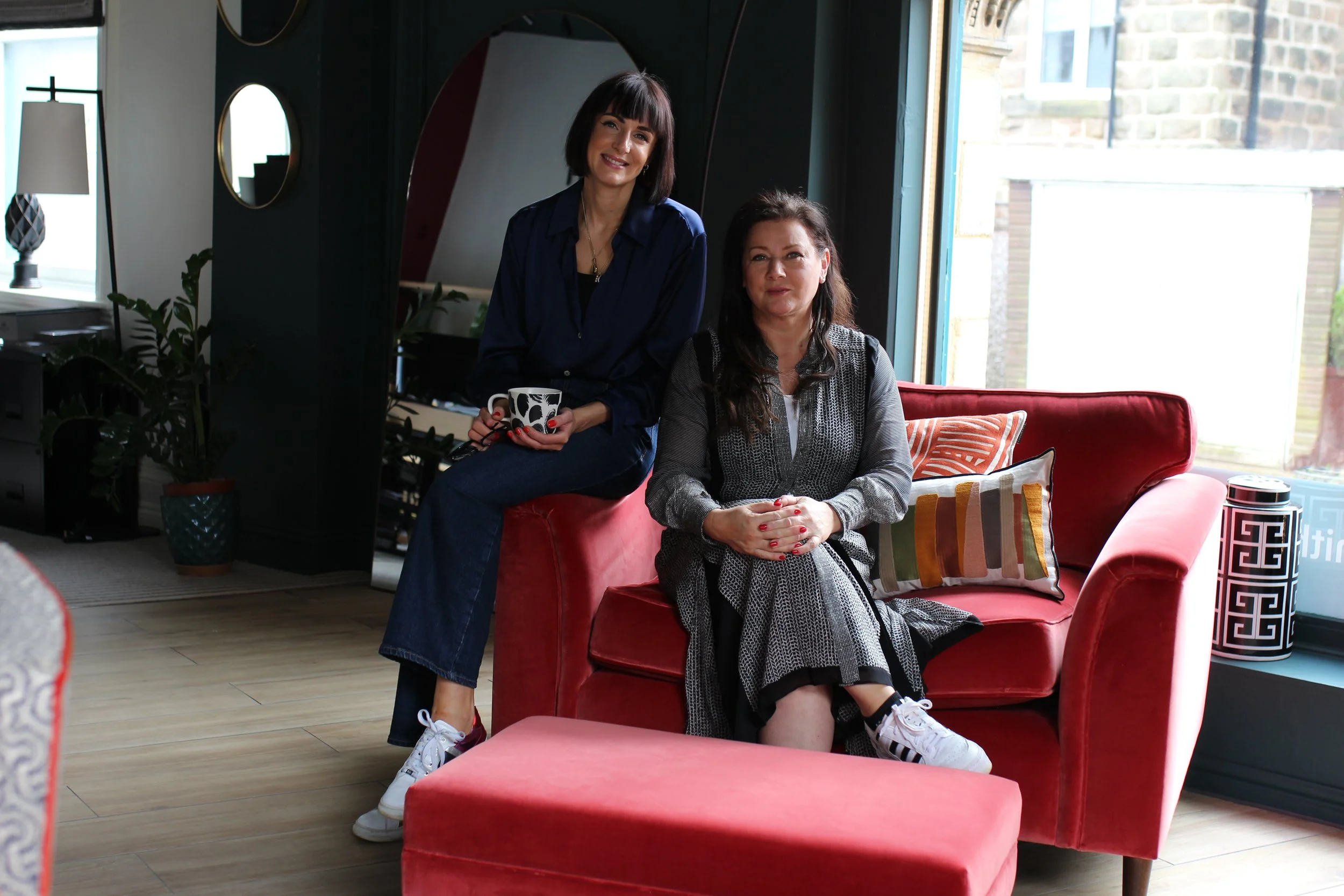 Justine and Rachael, Founders of Style Smith Interiors, in their Interior Design Studio in Harrogate, Yorkshire