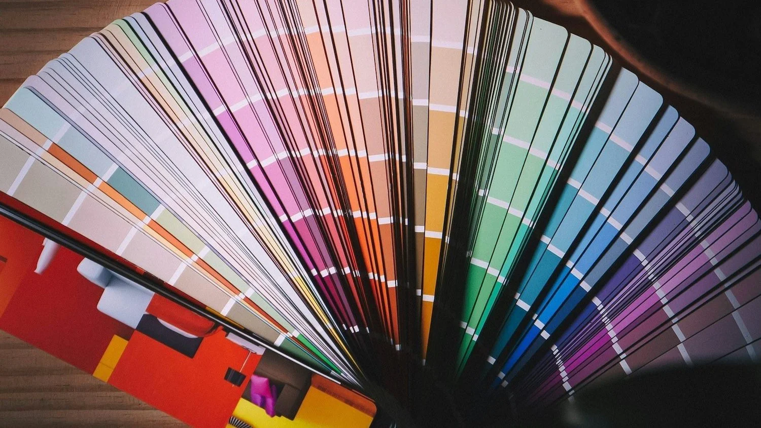 Pantone color samples spread out in fan