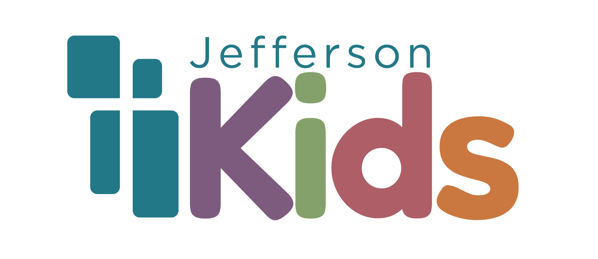 Colorful logo for "Jefferson Kids" in multicolored letters.