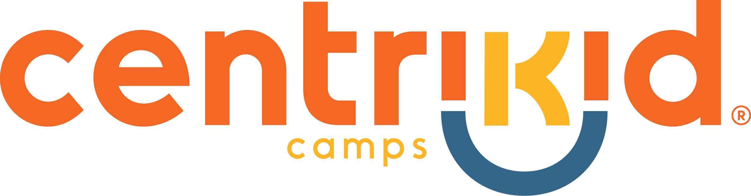 Centrikid Camps logo with colorful text and a stylized curved line.