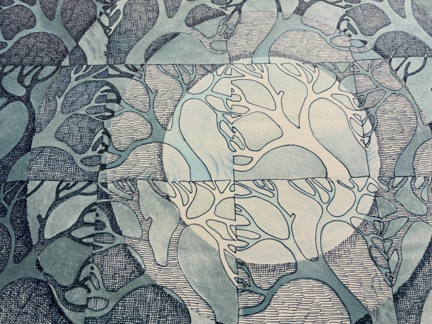 Trying to decide if it&rsquo;s done and leaning towards it.  Thoughts?

#martaharveyart #hancarvedstamp #treeart #blockprinted