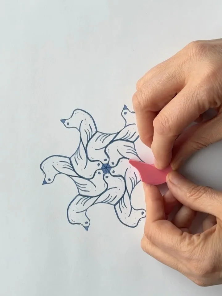 Working on a print of these doves. 

Playing with multiple ideas at the same time; the circles, the rectangles, the highlighted birds&hellip; it may be a bit too much, but we&rsquo;ll see what happens.  I am thinking about a lot less highlighted bird