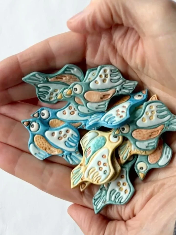 They fit together!!! Finally!  But the shape is so simple and forgiving! 

These birds were created with air dry clay using a cookie cutter and stamp I created using my library&rsquo;s 3d printer (@medfordlibrary thank you!!!). It&rsquo;s been fun le