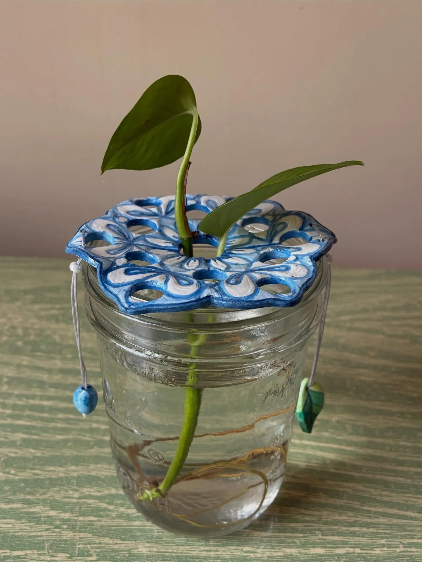 Testing my new cuttings flower frog.  I made it so  it will be safe and easy to remove the roots when ready to plant.  I think it will work but gave one to my MIL to test as well.

#martaharveyart #flowerfrog #cuttingseason #airdryclay