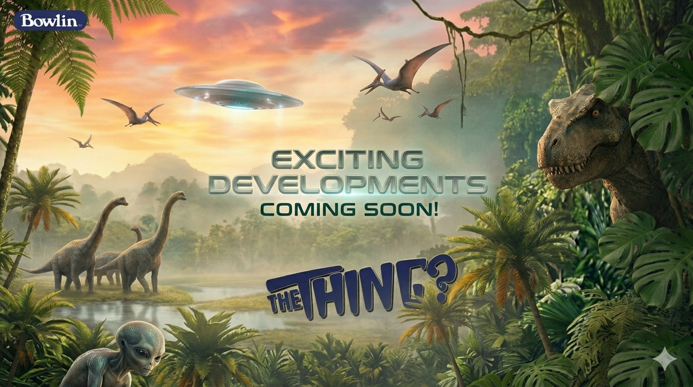 image of dinosaurs with aliens and and announcement of exciting Developments coming soon