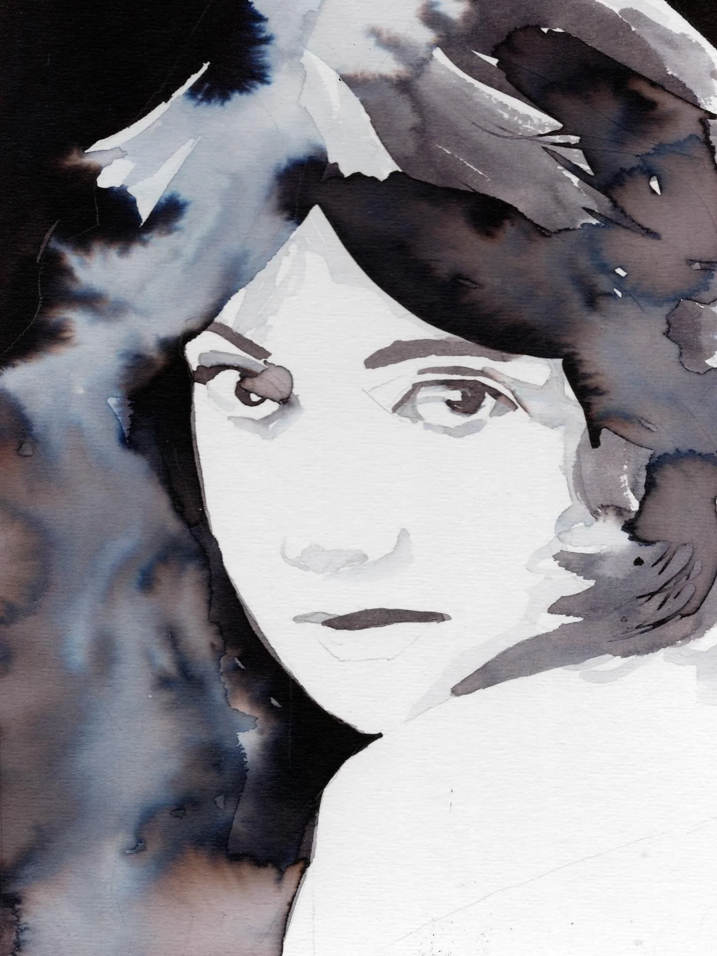 Blue with black, on paper