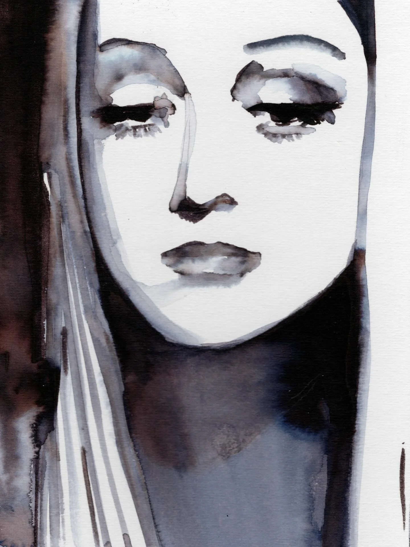 Brown blue and black ink on paper 
#arteveryday #portrait