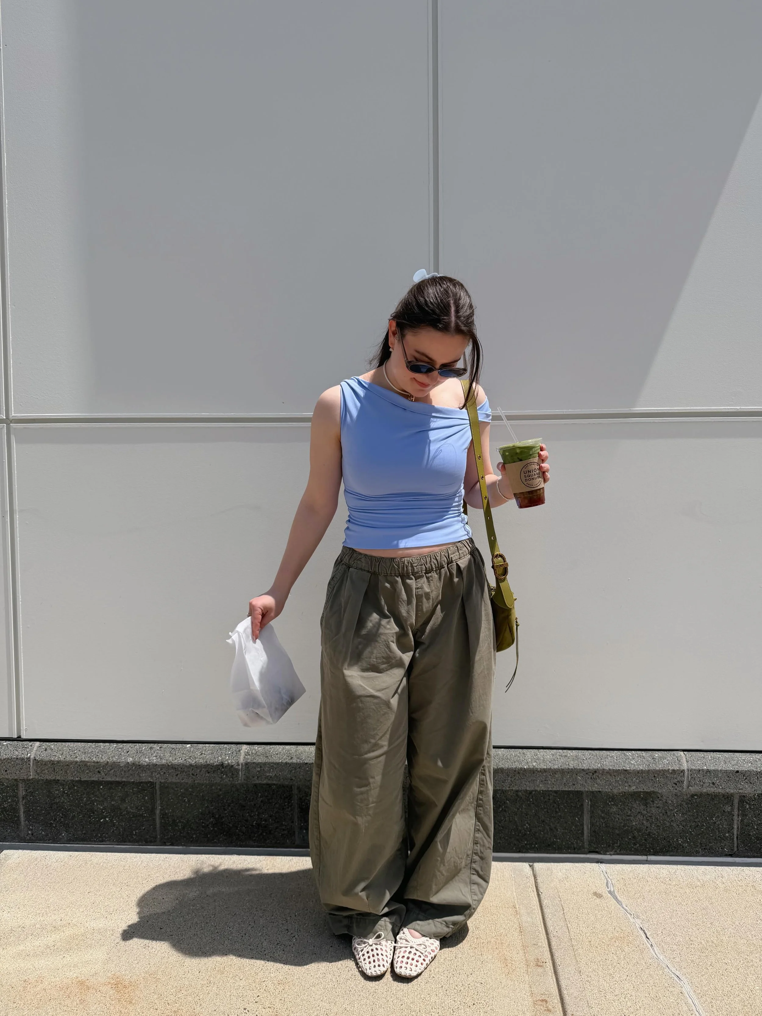 forever in the loose pants fitted top club 🧚&zwj;♀️✨🩵

outfit details:
top @aritzia 
pants @urbanoutfitters 
shoes @marshalls 
bag @jwpei_official 
necklace @alvjewels 

#baggypants #summeroutfit #summerstyle #outfitinspo #girlystyle casual style, 