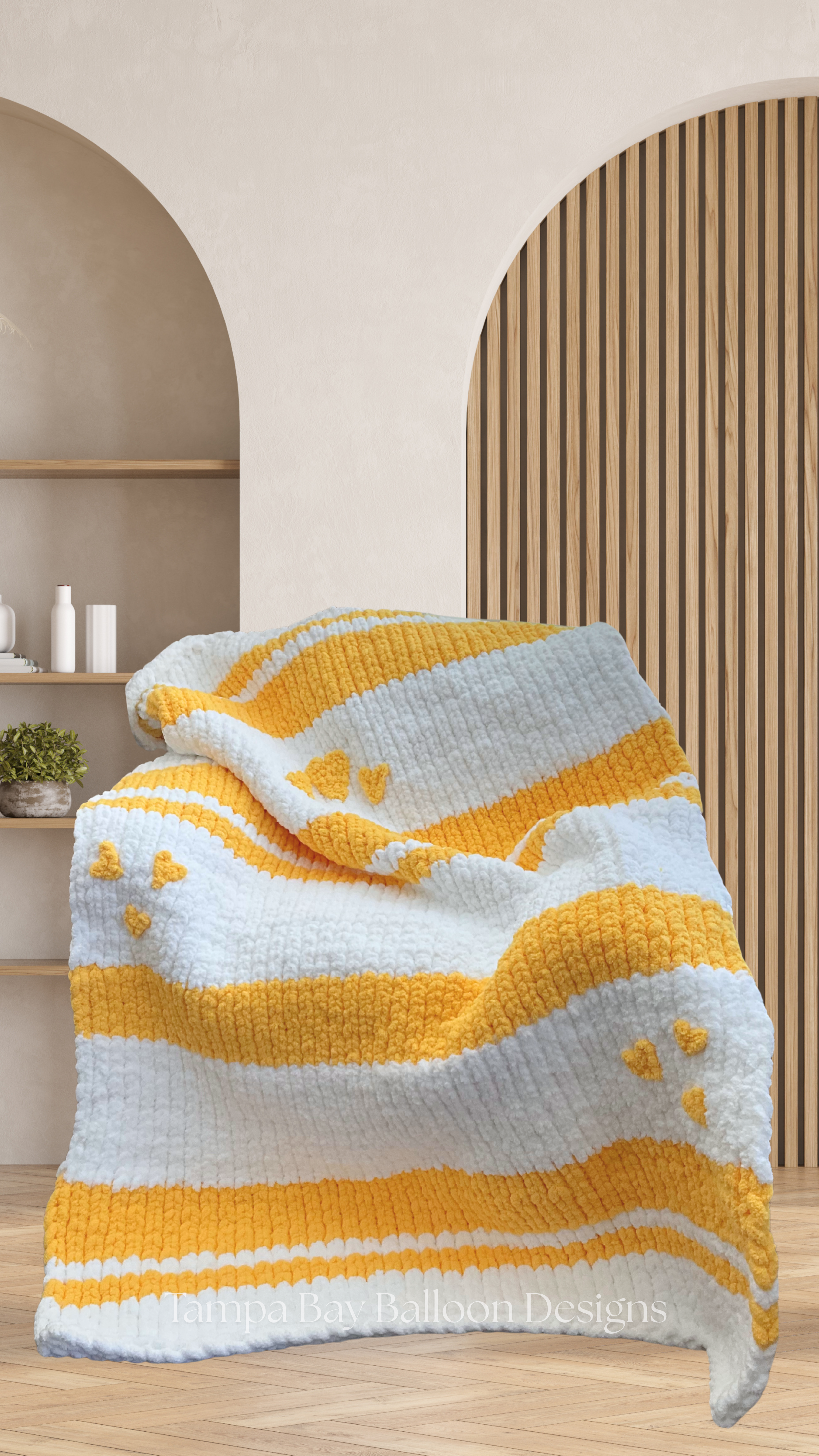 Sunshine Heart White & Yellow Luxe knit Blanket
