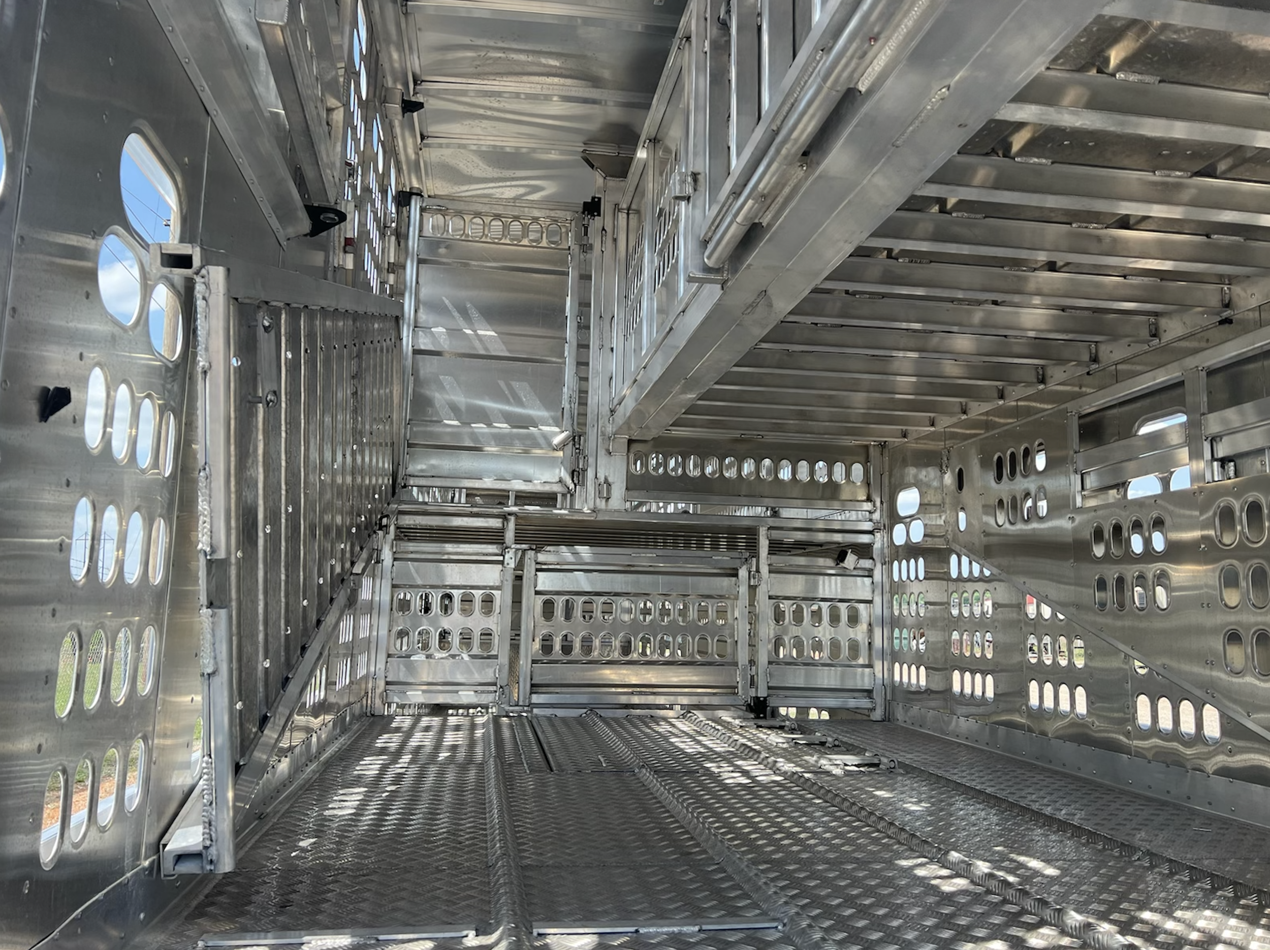 Inside of a Barrett cattle trailer