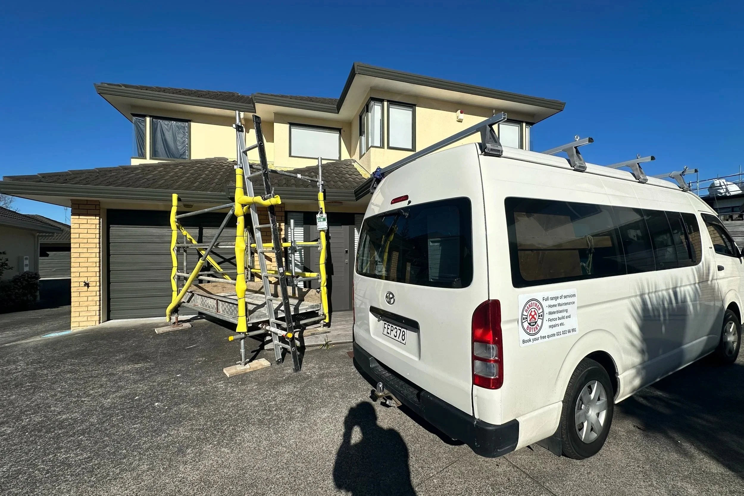 Soffit repair with Summit Scaffolding professional access set up in Pakuranga, East Auckland