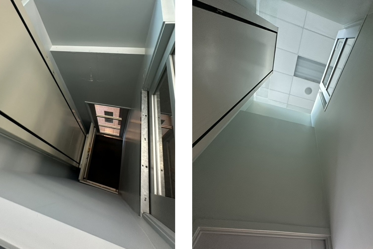 Freshly painted and plastered lift well shaft at Lumino Botany Dental, Ormiston