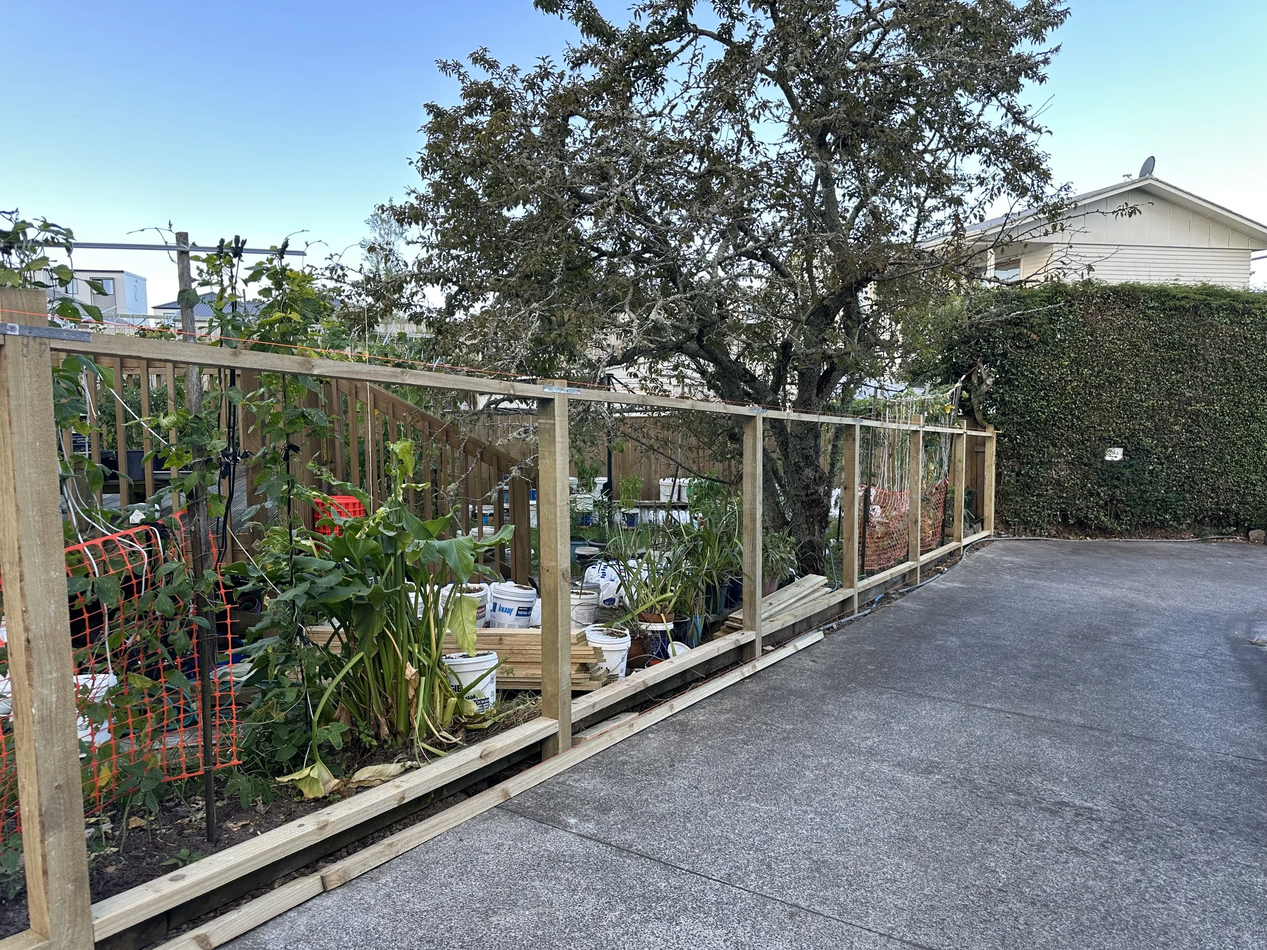 New timber fence being installed during a 25 metre fence replacement project in Pakuranga