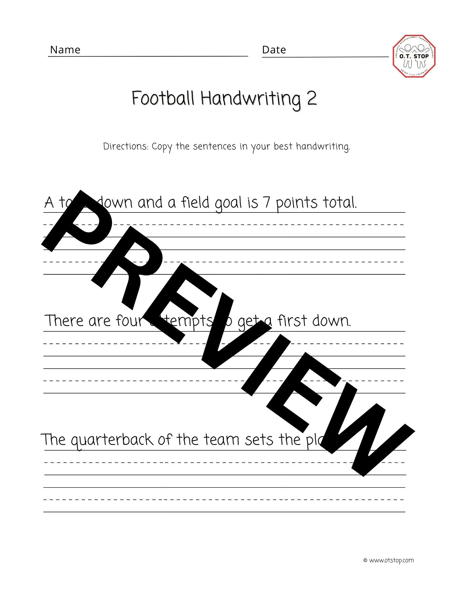 Football Handwriting — O.T. Stop