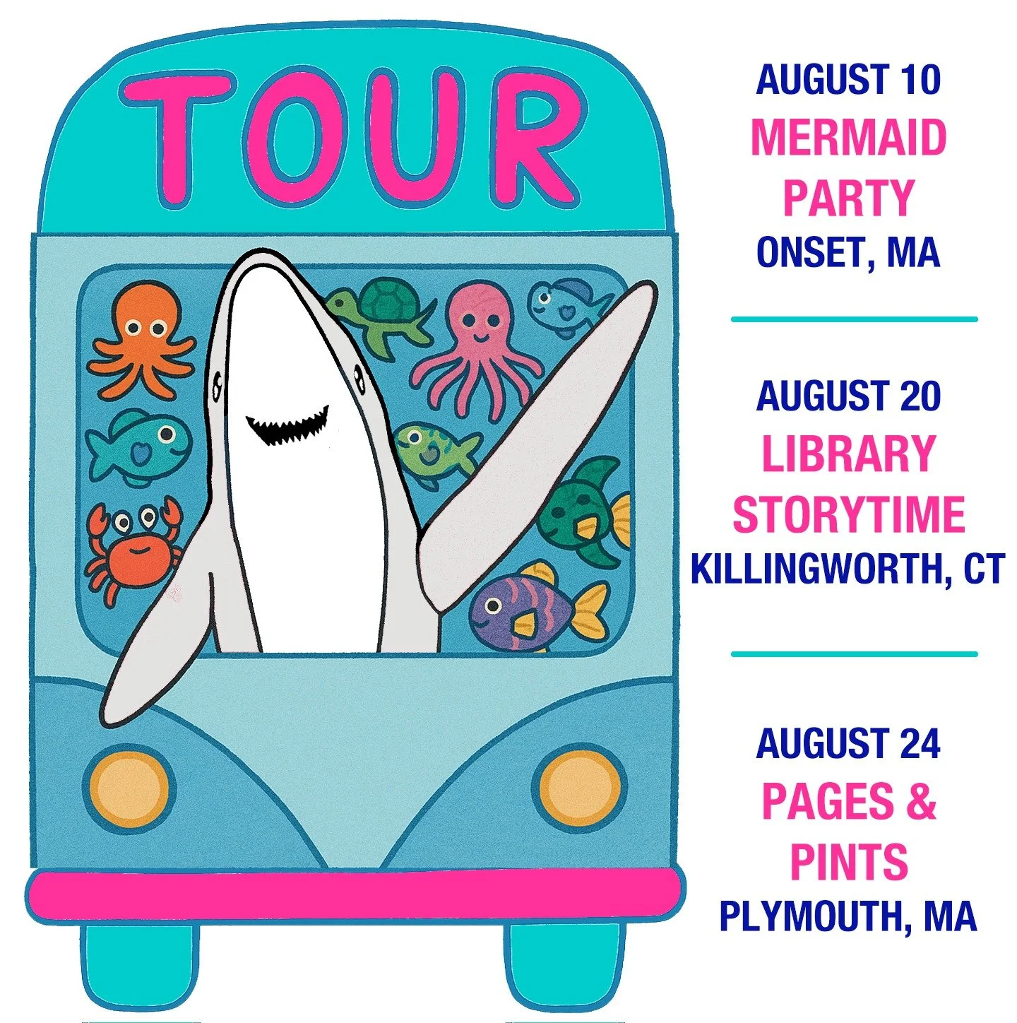 🦈✨ FOLLOW THAT SHARK!! ✨🦈
Aardvark the Shark is on the MOVE this August!

📅 Sunday, August 10 &ndash; Mermaid Party
📍 Tide &amp; True, Onset MA
🧜&zwj;♀️ Join us for sparkly fun by the sea. Mermaid hair, shark tattoos, face painting and more!

📅