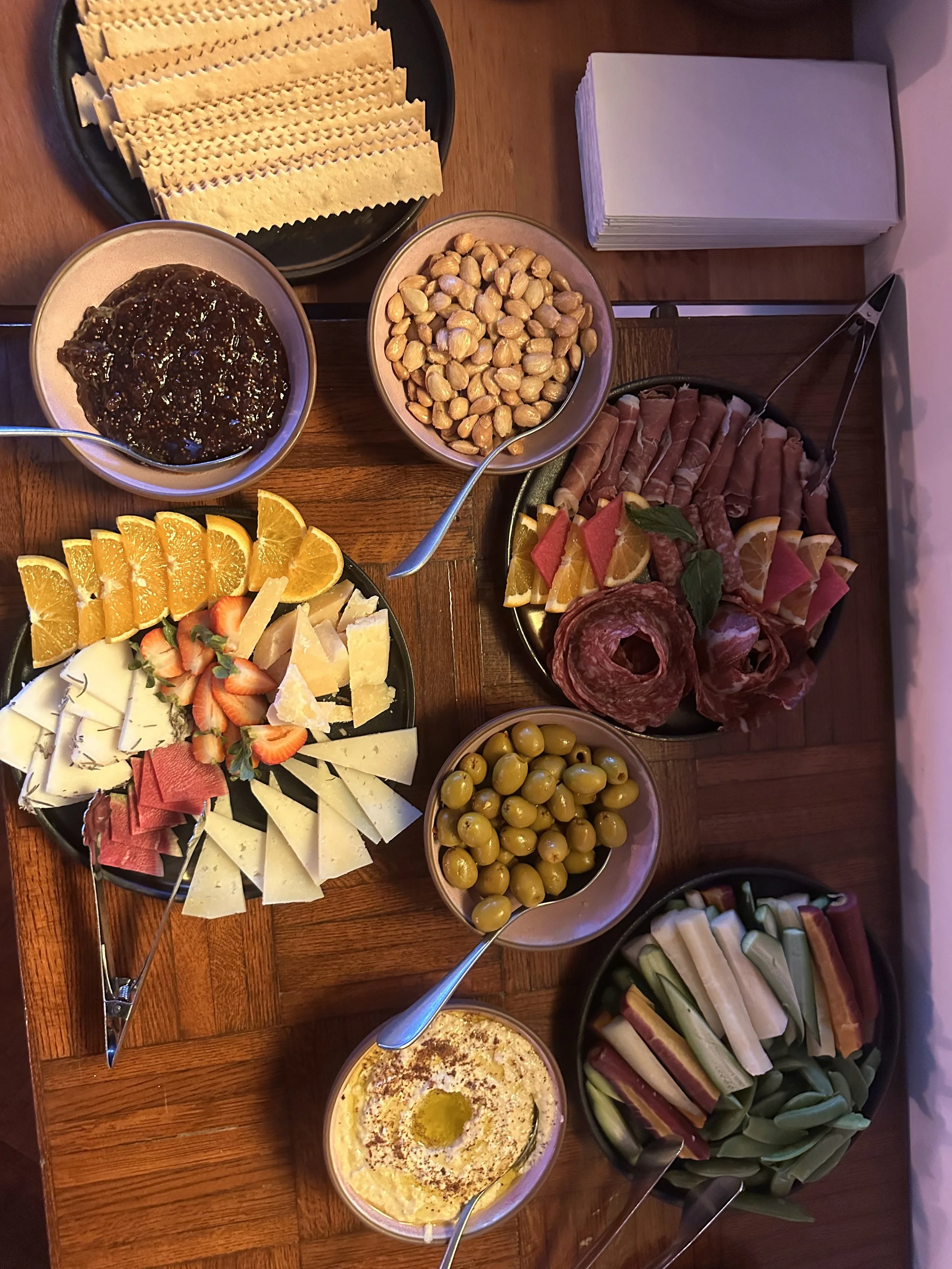cheese and charcuterie buffet set up for private party