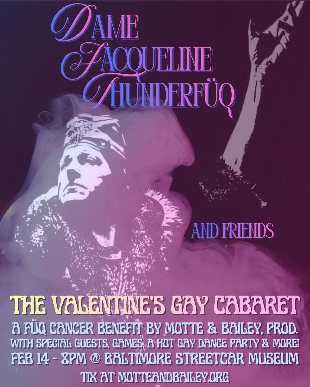 We were going to tell you all about our next event in person this weekend, but the weather had other plans, so now we do too! You and your loved one/tinder/grindr date are cordially invited to Dame Jacqueline Thunderf&uuml;q's Valentine's Gay Cabaret