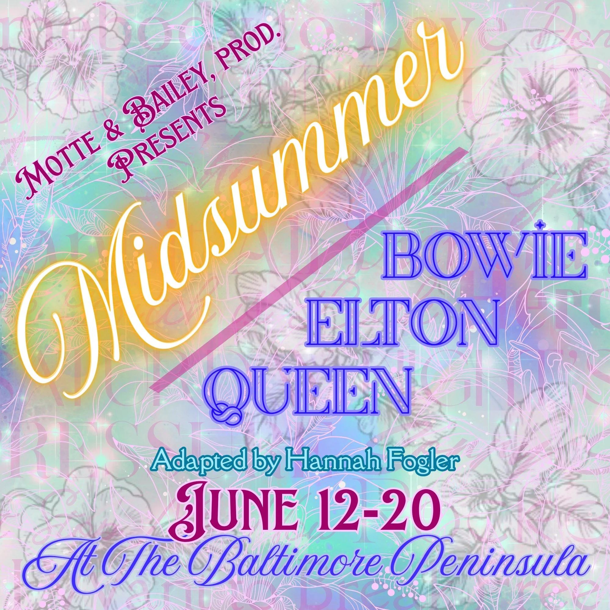 Big News! 
Tickets are On Sale! 
We have an awesome outdoor venue! 
And Together We Can Be Heroes! 
Motte &amp; Bailey, prod. is proud to present Midsummer / Bowie Elton Queen, a musical adaptation of Shakespeare&rsquo;s A Midsummer Night&rsquo;s Dre