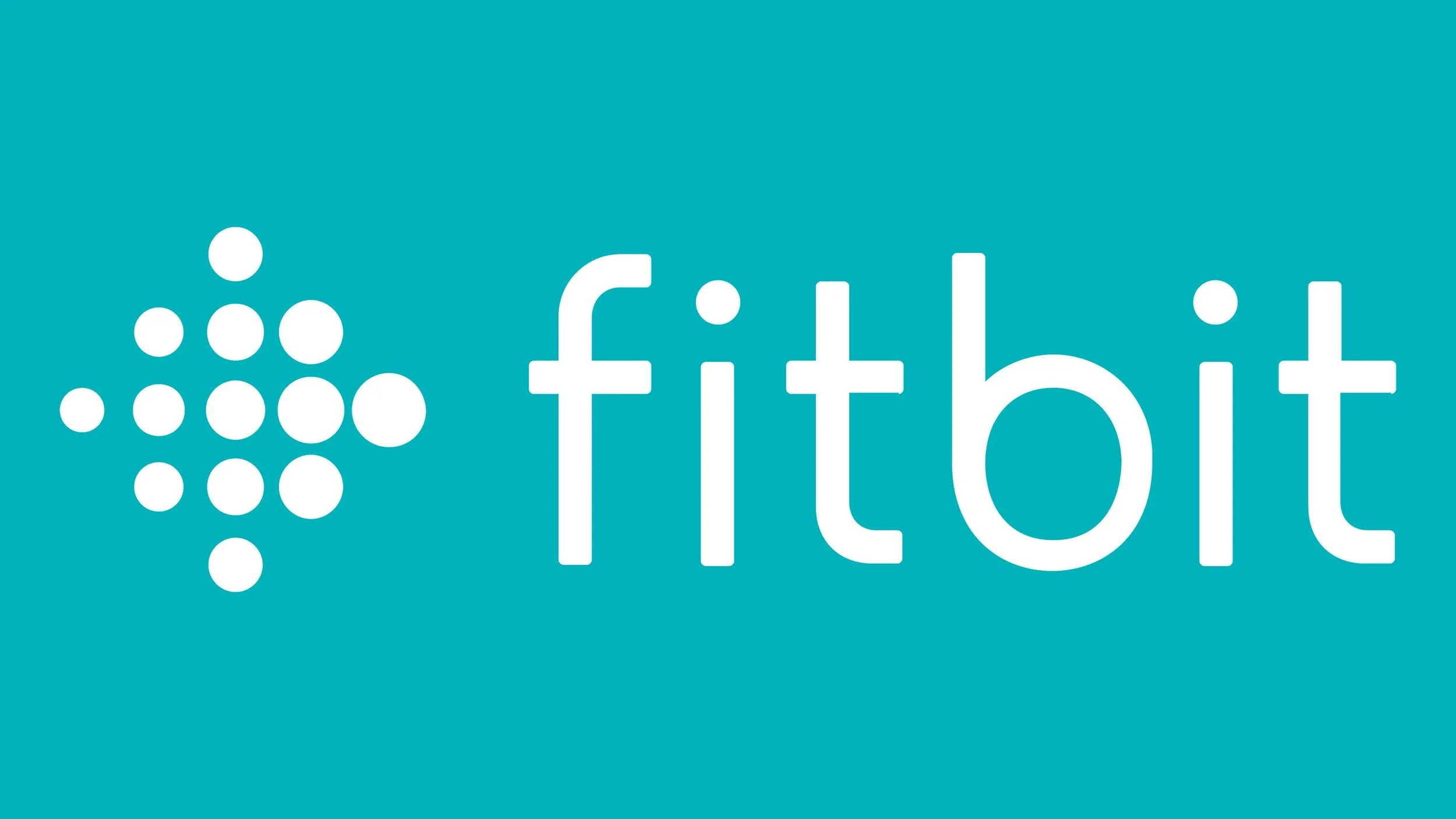 Fitbit logo on a teal background.