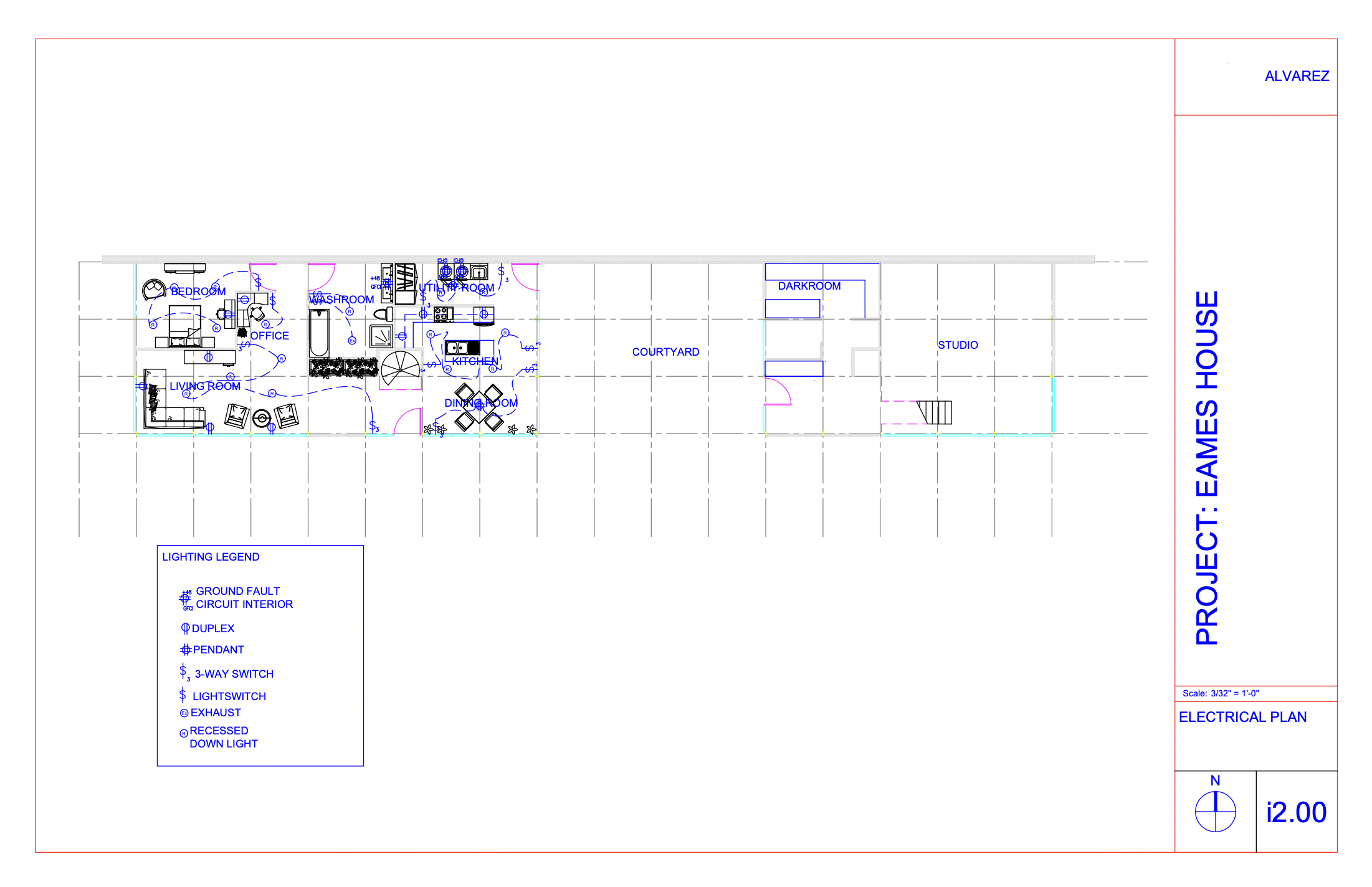 autocad: eames house freestyle: electrical plan