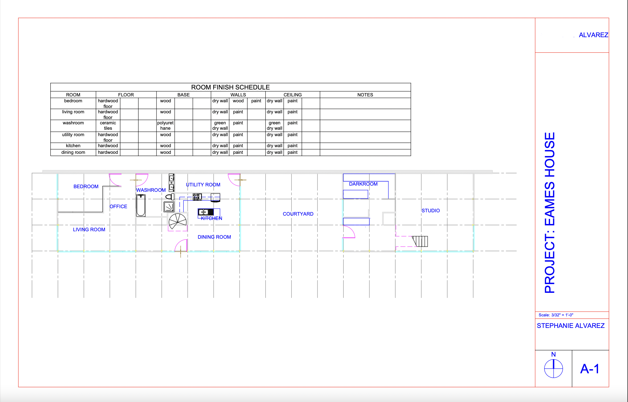 autocad: eames house freestyle: finish scedule