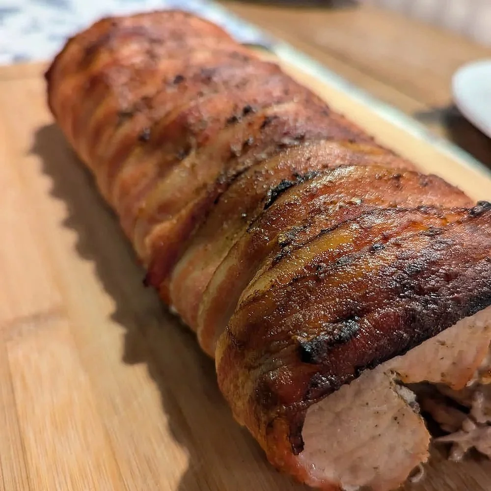 roasted pork tenderloin wrapped in crispy bacon and seasoned with hogtown original organic savory spices