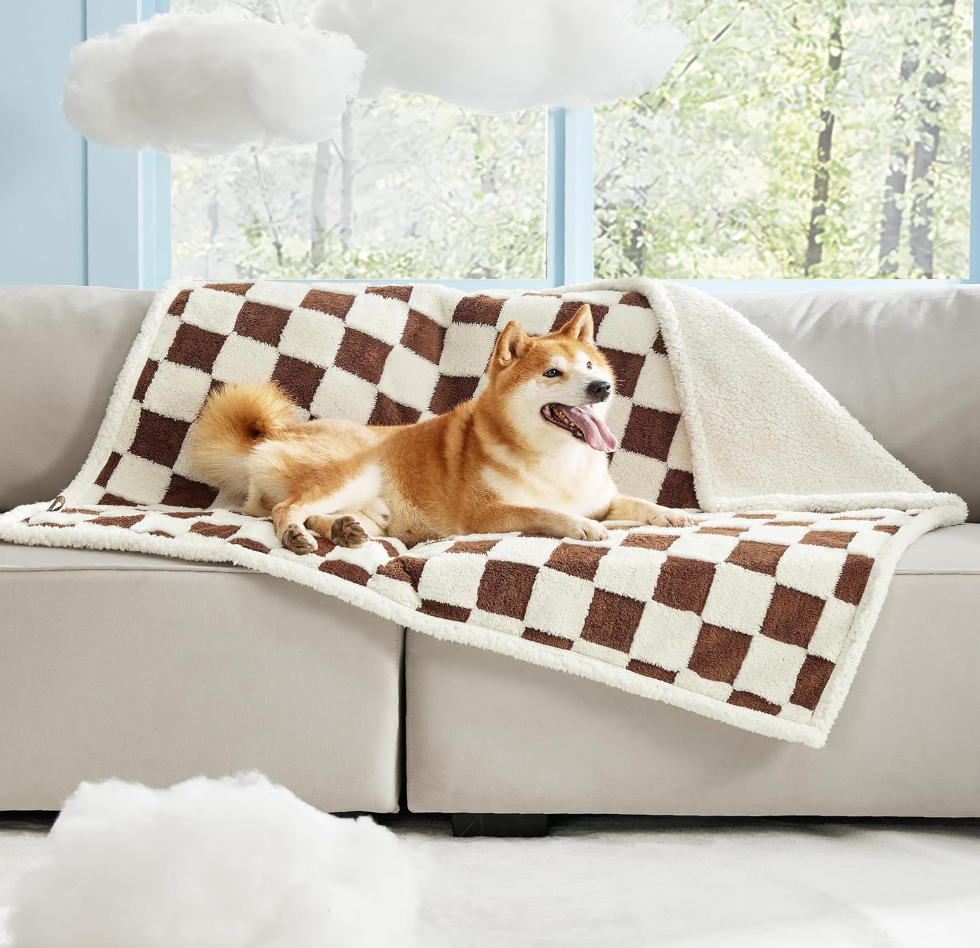 Lesure Waterproof Dog Blanket for Large Dogs | Brown Checks