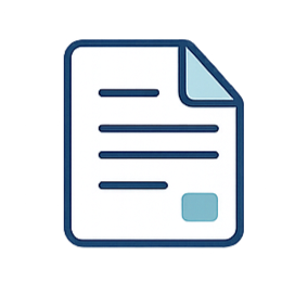 Icon of a document with text lines and a folded corner, featuring a small square at the bottom right.